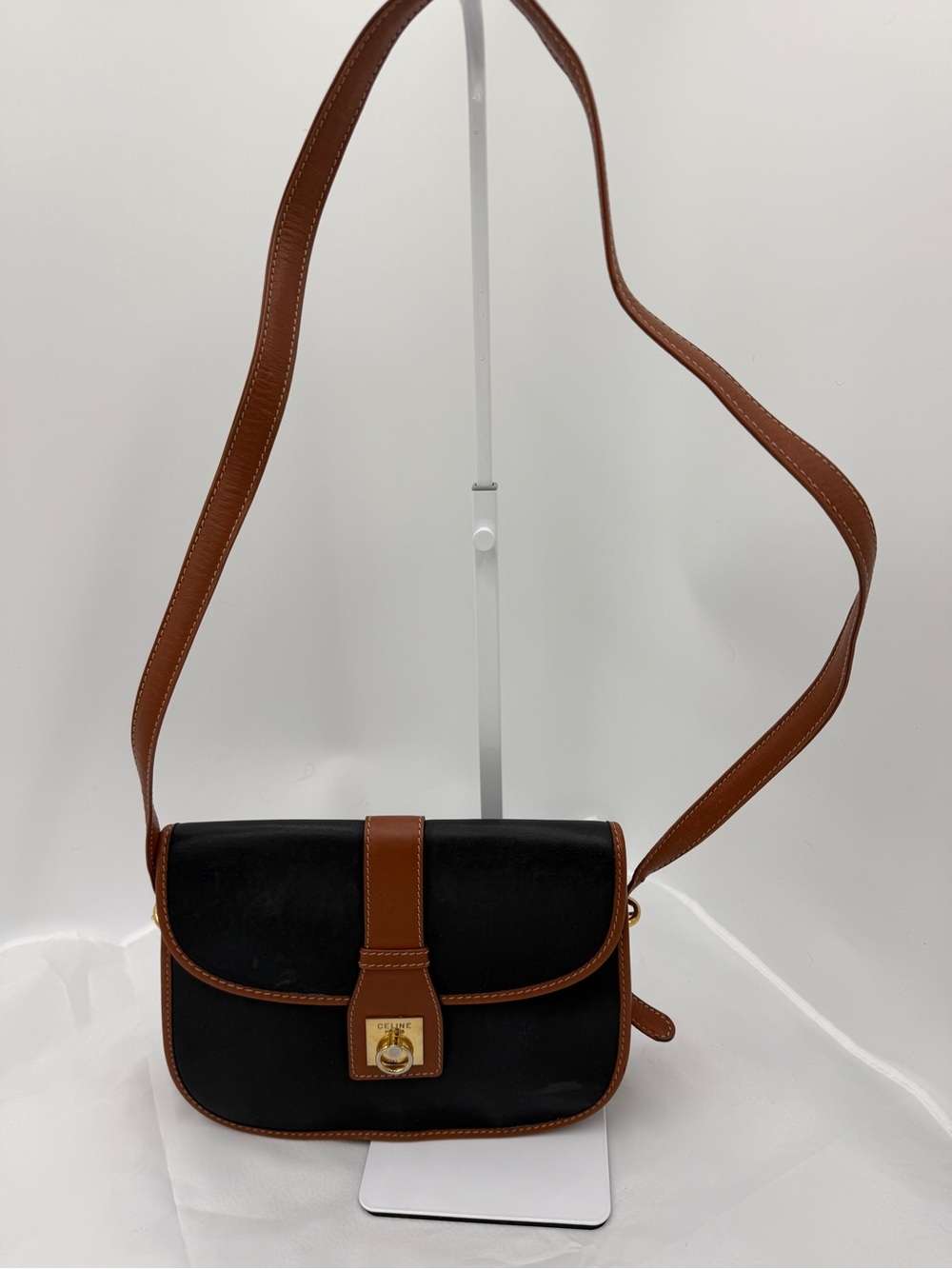 Authentic Vintage Celine Leather Flap Ring Shoulder Bag w/COA